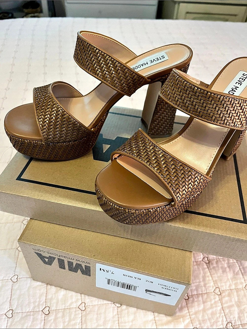 Steve Madden Brandy Brown Raffia Platform Slide Sandal in Brown